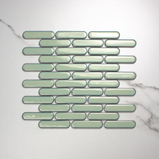 Antique Green Gloss Round Head Finger Glazed Mosaic 23x93mm top view
