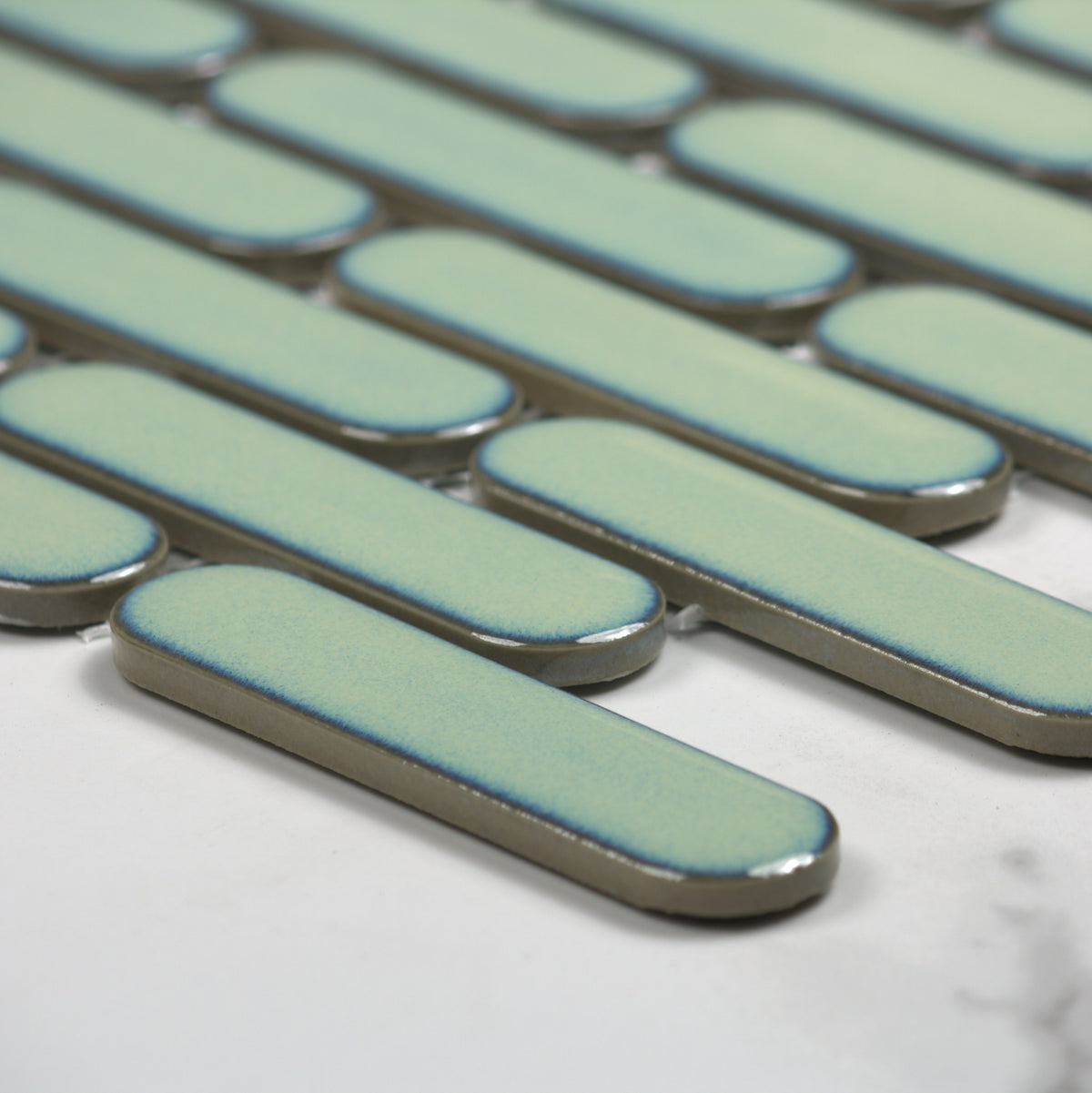 Antique Green Gloss Round Head Finger Glazed Mosaic 23x93mm angle view