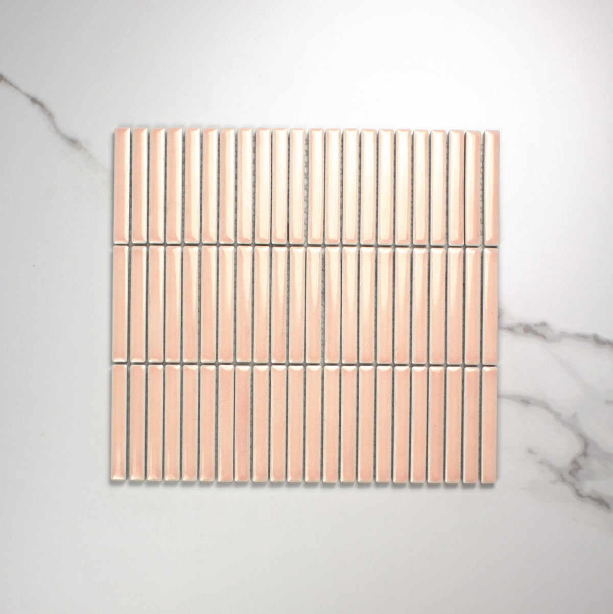 Antique Pale Pink Gloss Porcelain Glazed KitKat 12x92mm top view