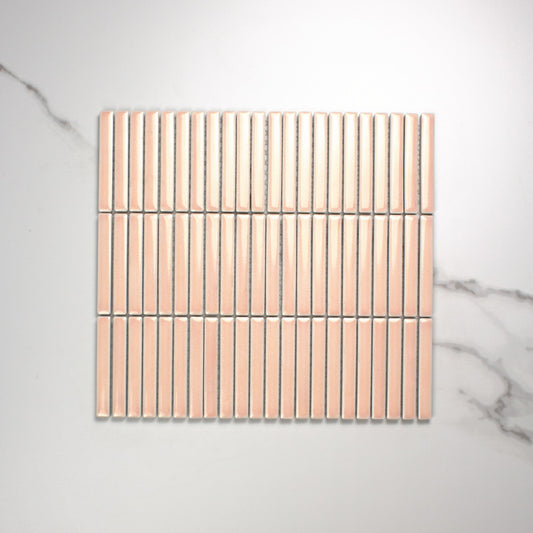 Antique Pale Pink Gloss Porcelain Glazed KitKat 12x92mm top view