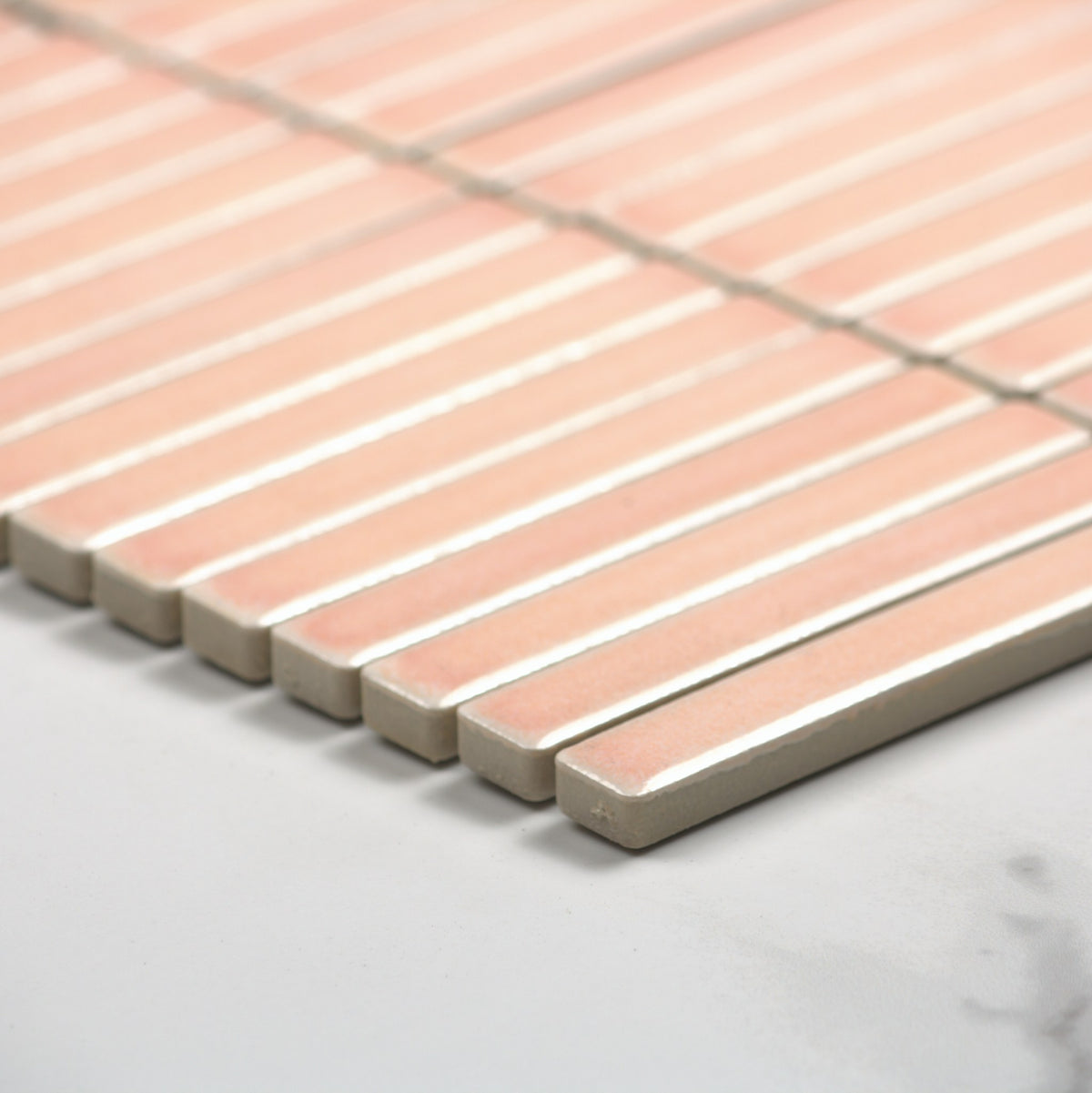 Antique Pale Pink Gloss Porcelain Glazed KitKat 12x92mm angle view