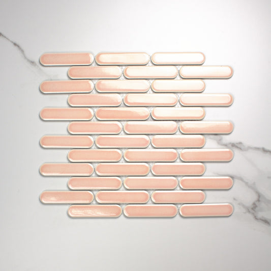 Antique Pink Gloss Round Head Finger Glazed Mosaic 23x93mm top view