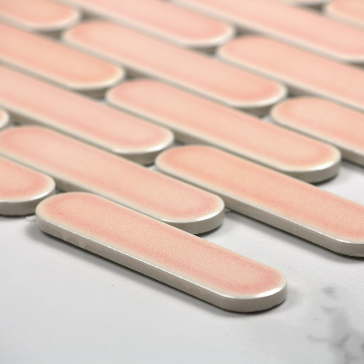 Antique Pink Gloss Round Head Finger Glazed Mosaic 23x93mm angle view