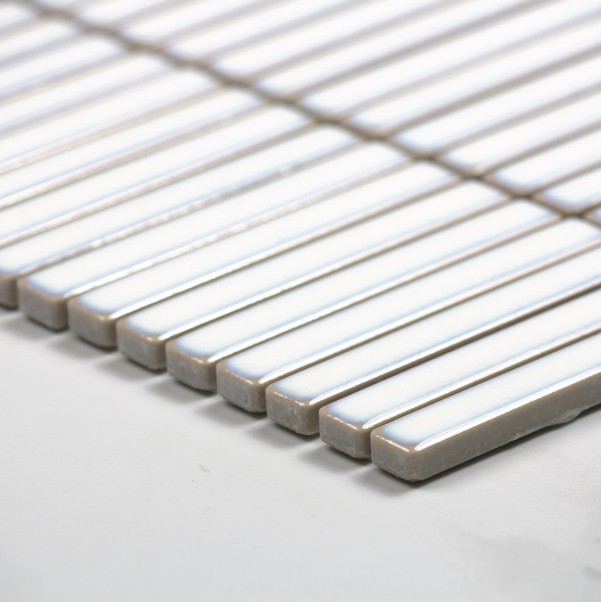 Antique White Gloss Porcelain Glazed KitKat 12x92mm angle view