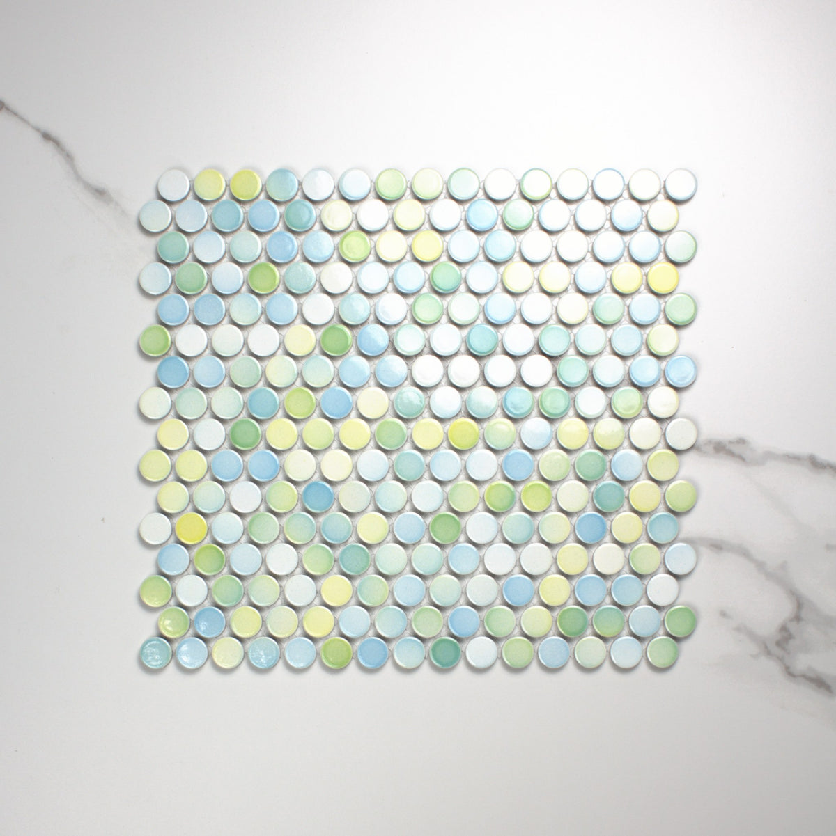 Aqua Mix Gloss Porcelain Glazed Penny Round 19mm top view