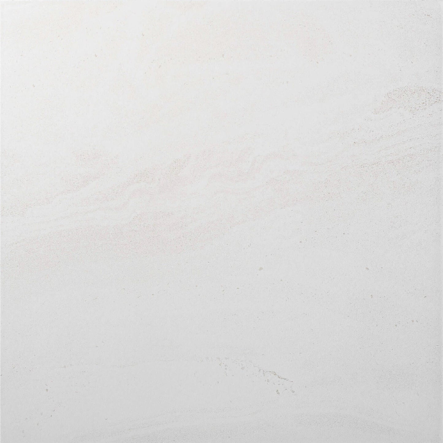 Close-up of Argyle Stone Talco Ext 450x450mm tile showing a smooth white surface with subtle warm beige veining and a matte stone finish.