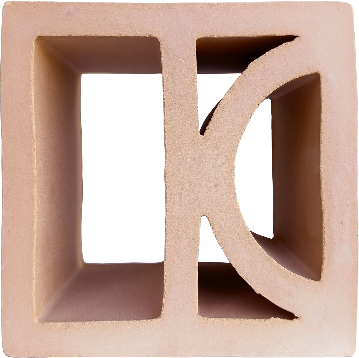 Single Artigianale Sole Breeze Blocks 150x150mm terracotta clay block featuring a decorative cut-through pattern with rectangular and circular openings.