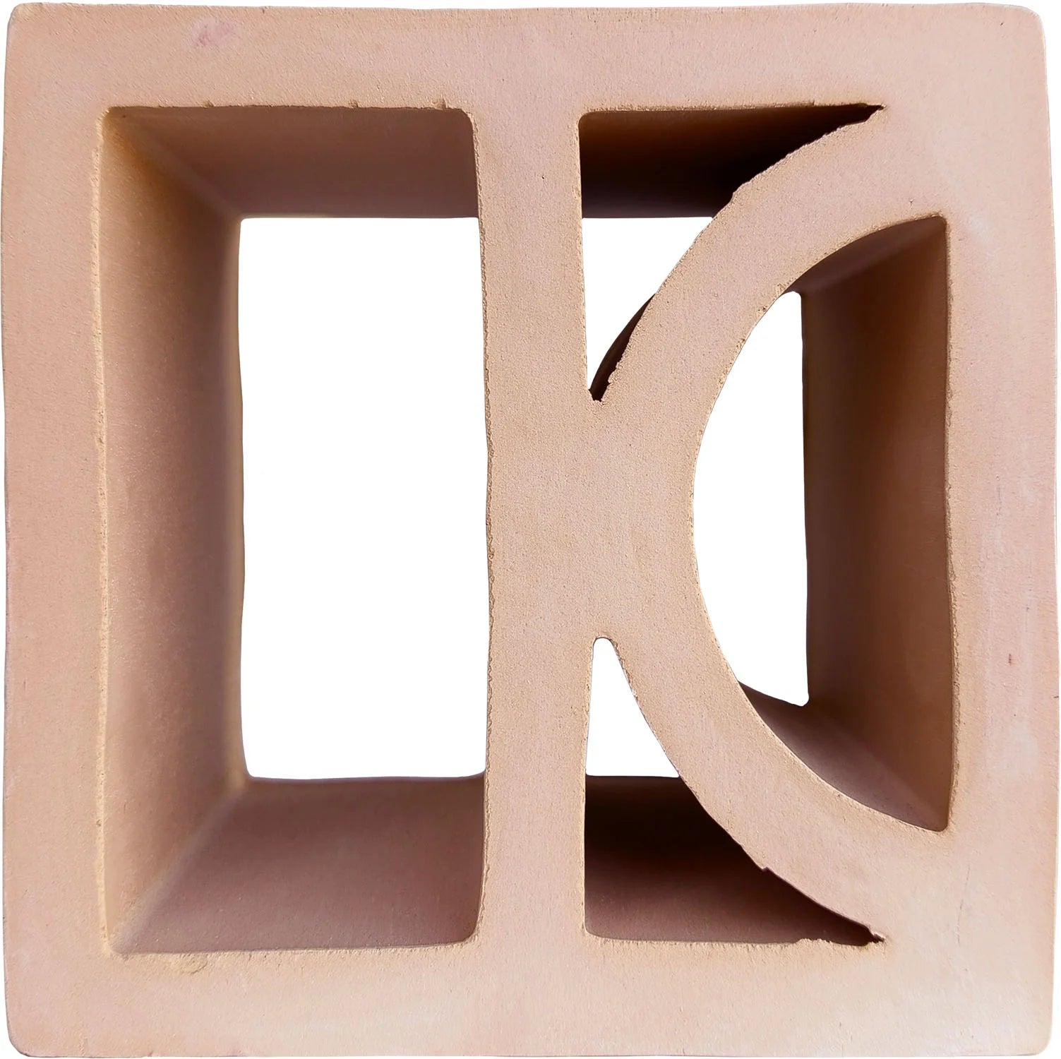 Single Artigianale Sole Breeze Blocks 150x150mm terracotta clay block featuring a decorative cut-through pattern with rectangular and circular openings.