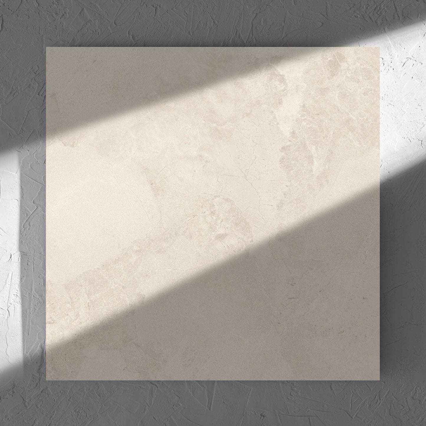 Aurelia Stone White Grip 600x600mm tile in soft natural window light, showing the matt surface