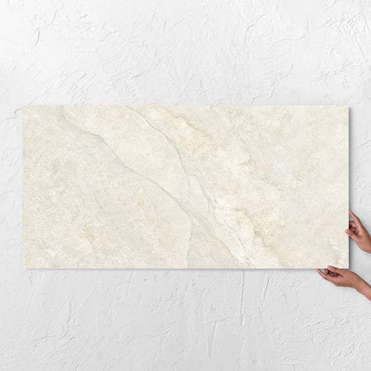 Lakestone Sand Matt 600x1200mm tile with hands