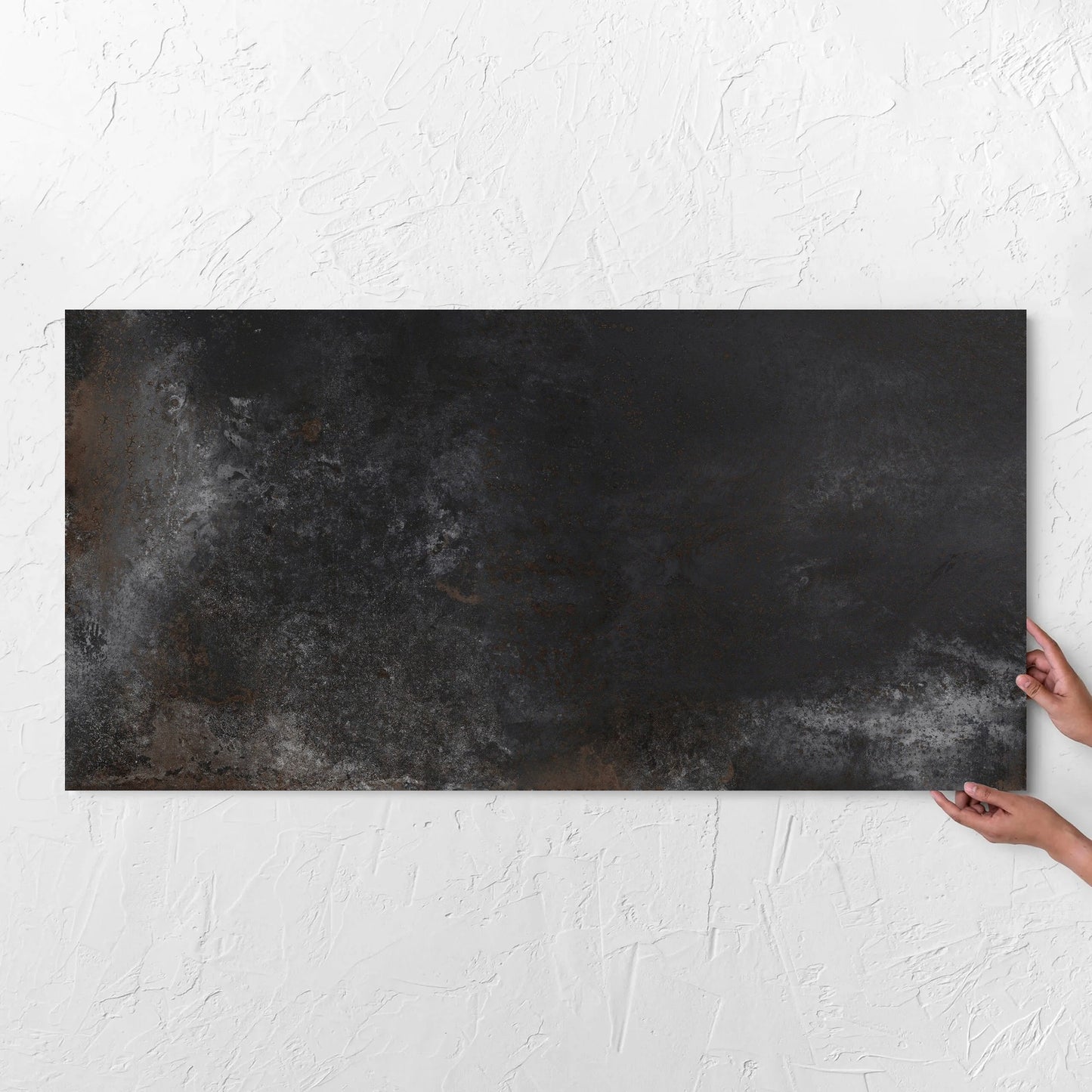 Oxide Metal Iron Rust Matt 600x1200mm tile with hands