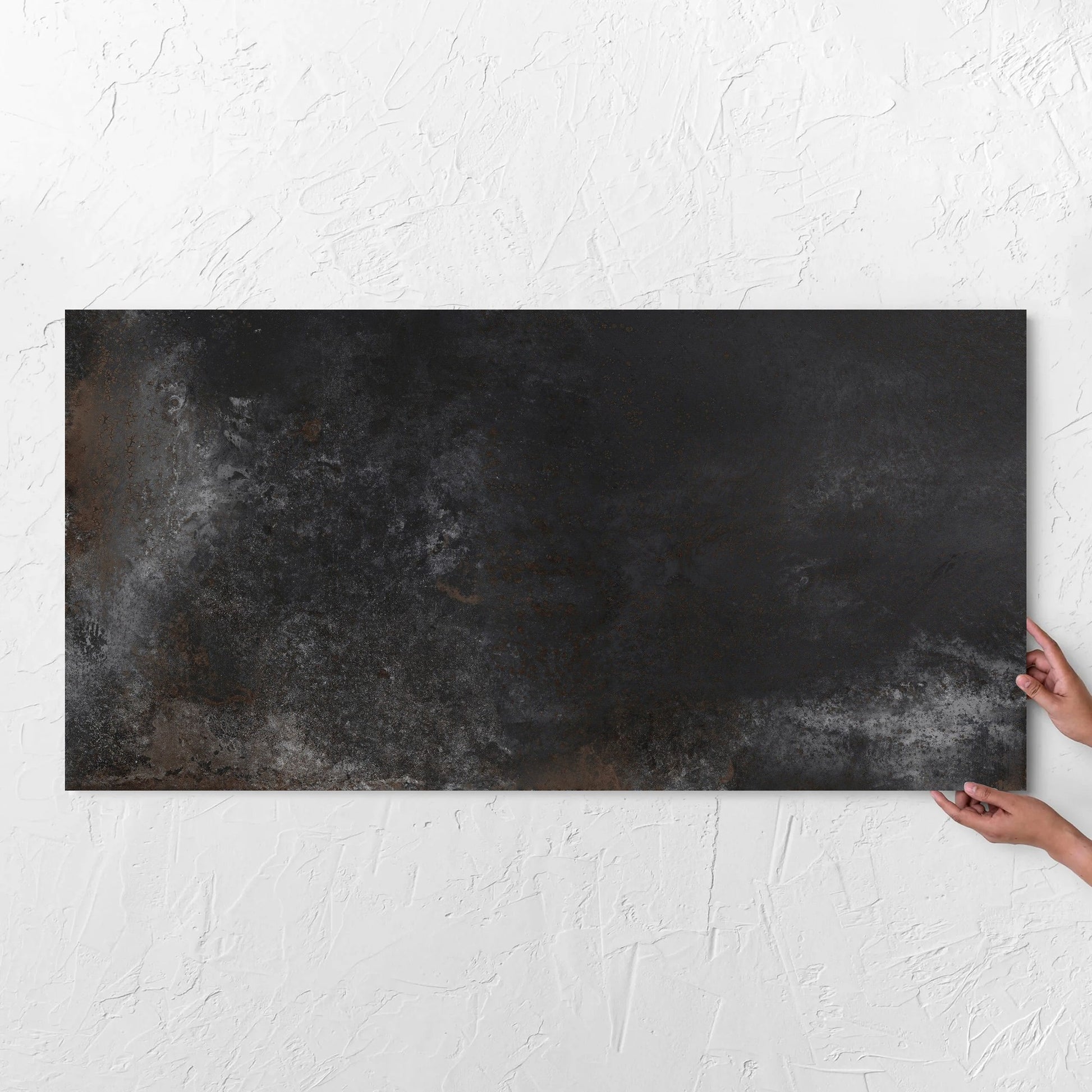 Oxide Metal Iron Rust Matt 600x1200mm tile with hands