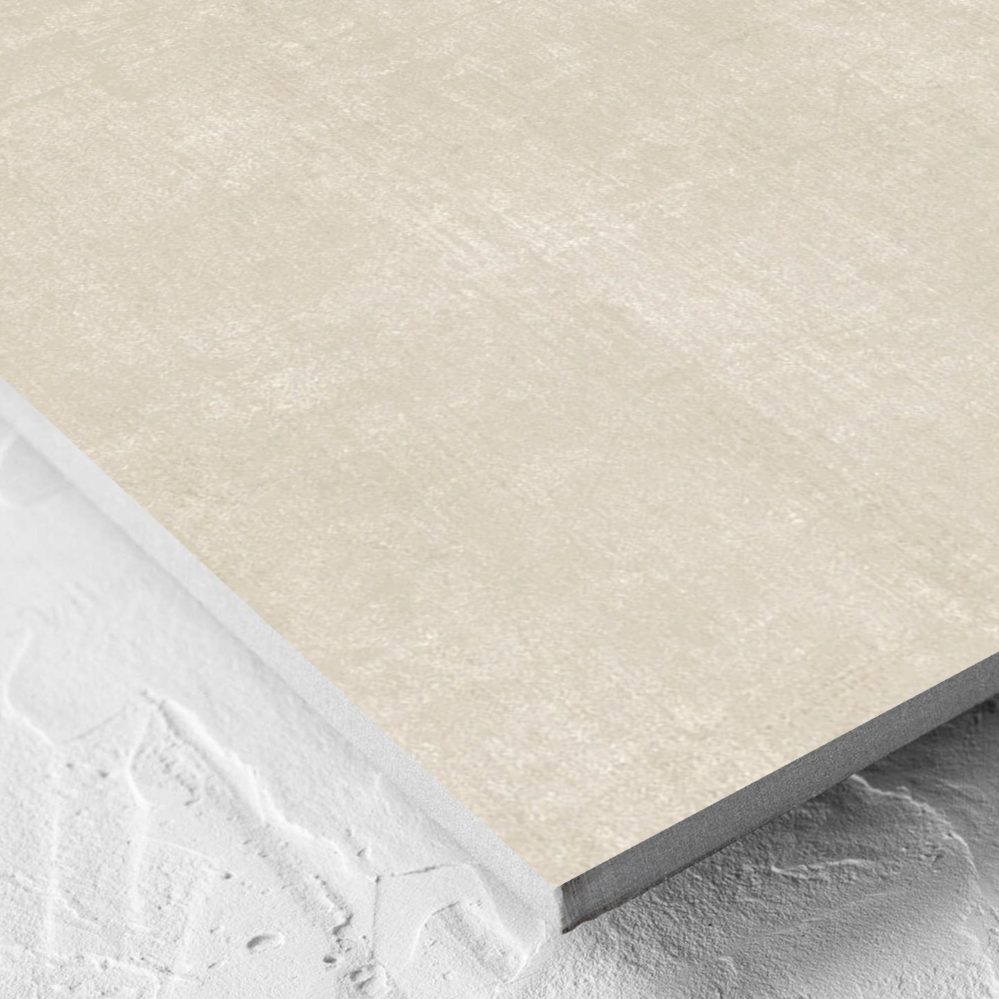 Corner close-up of the Bayside Sand Natural Matt 600x600mm tile showing the matt surface and the edge profile