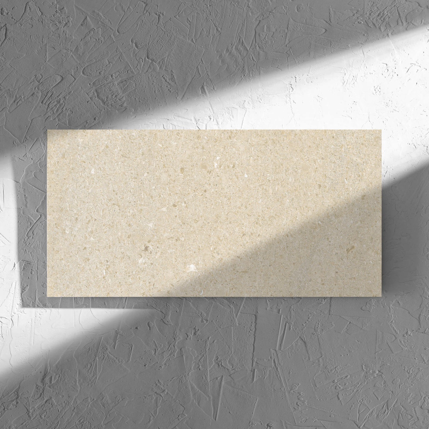 Bayside Sand Shell Matt 300x600mm tile in soft natural window light, showing the matt surface