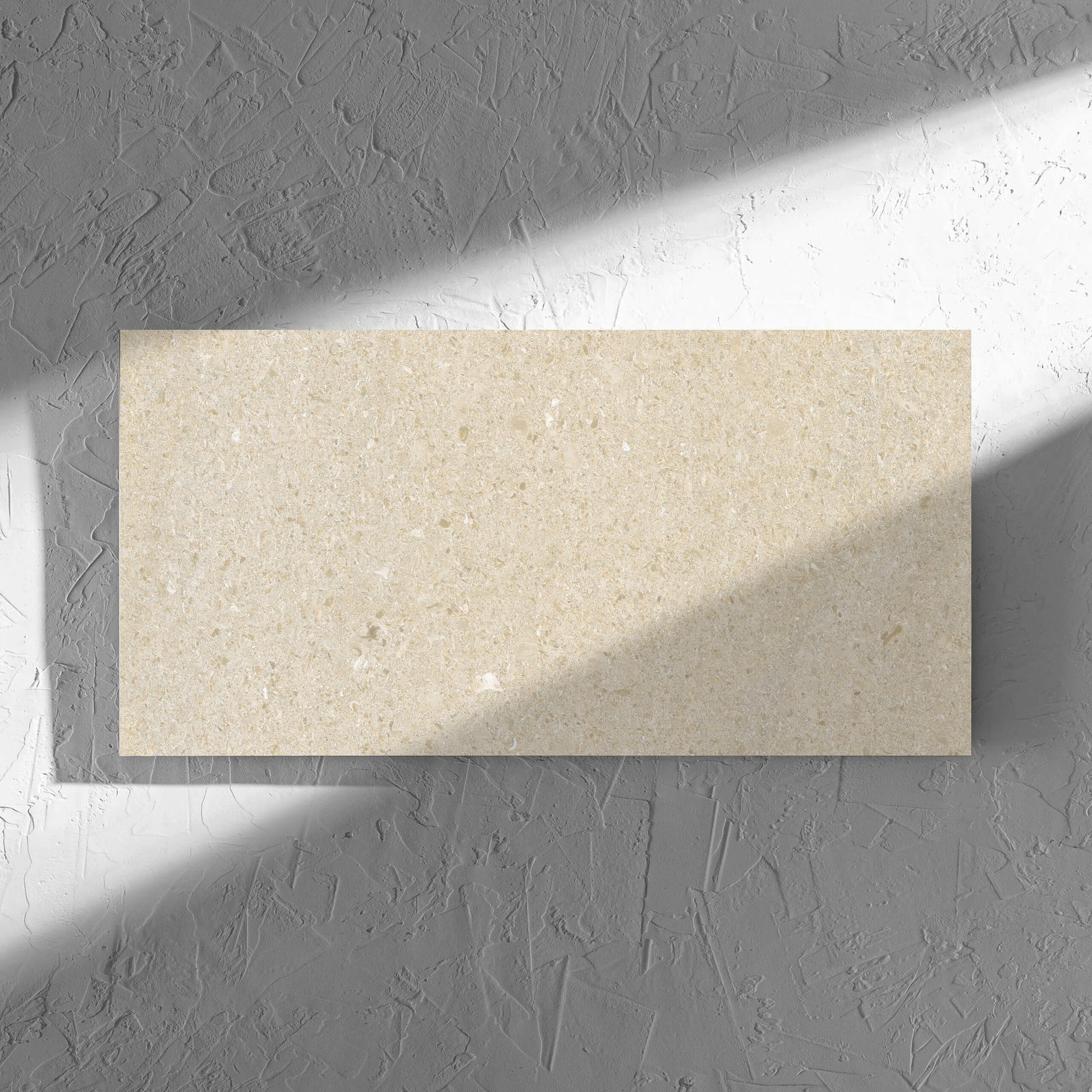 Bayside Sand Shell Matt 300x600mm tile in soft natural window light, showing the matt surface