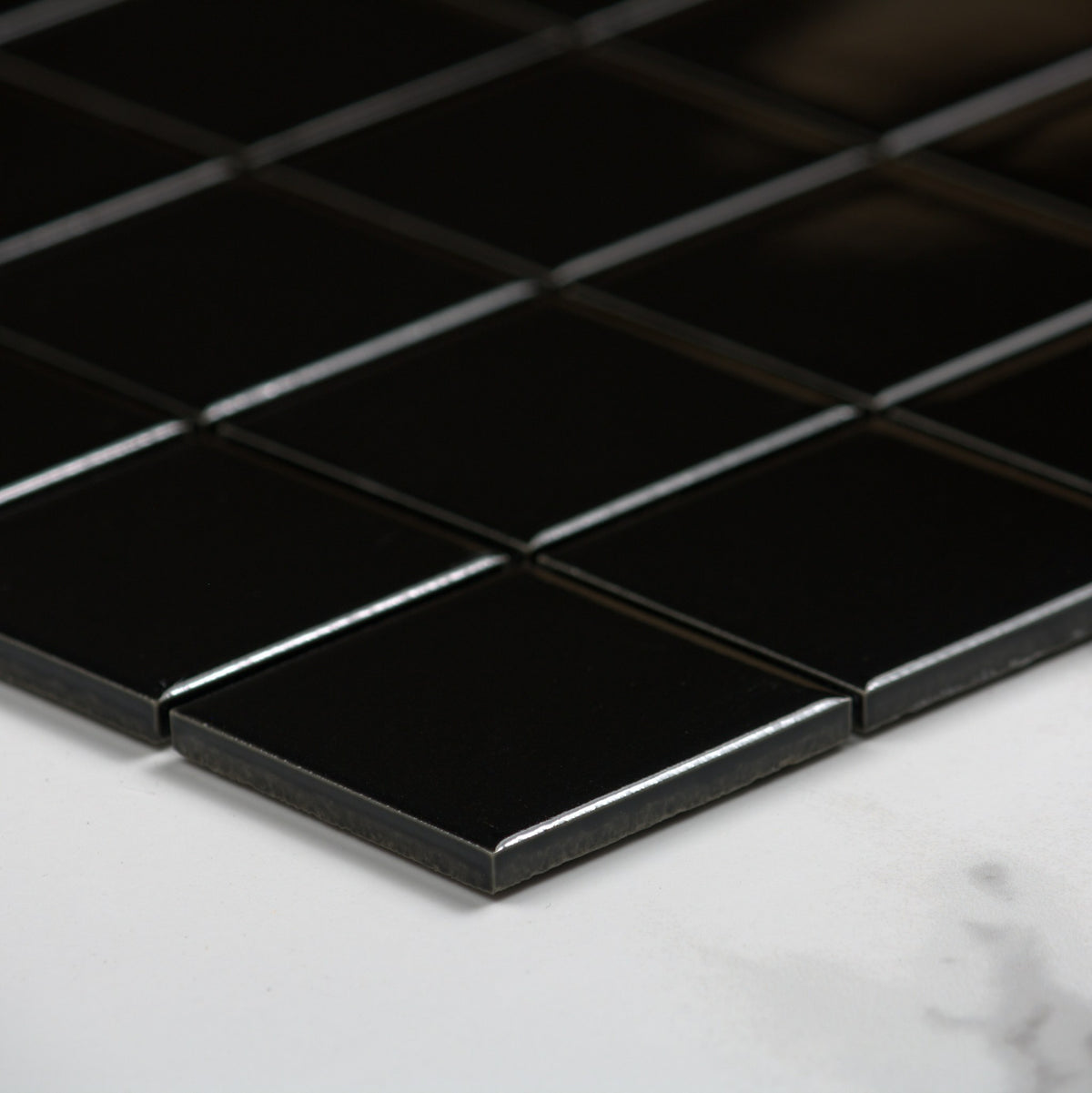 Black Gloss Porcelain Glazed Square 48x48mm angle view