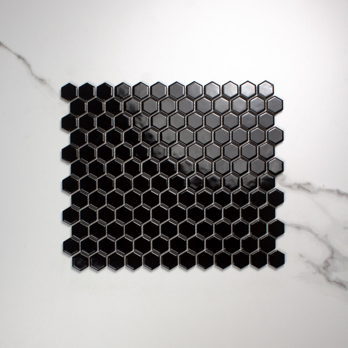 Black Gloss Porcelain Glazed Hexagon 23mm top view