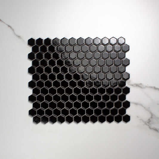 Black Gloss Porcelain Glazed Hexagon 23mm top view