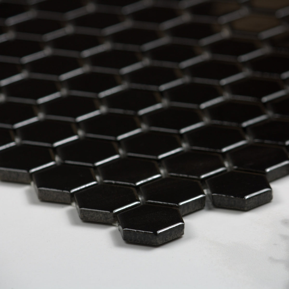 Black Gloss Porcelain Glazed Hexagon 23mm angle view