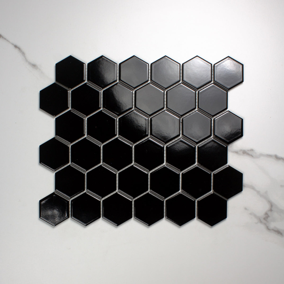 Black Gloss Porcelain Glazed Hexagon 51x59mm top view