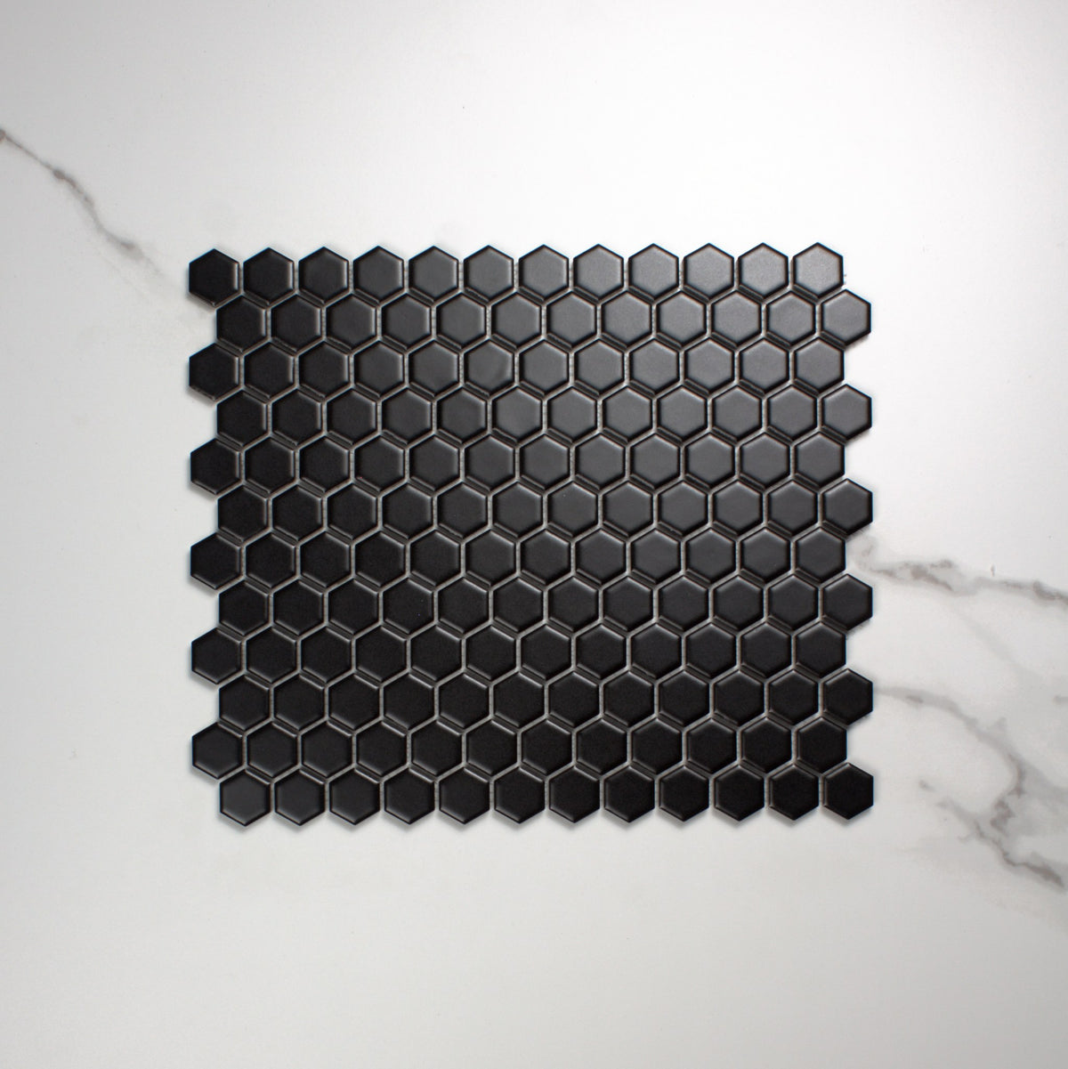 Black Matt Porcelain Glazed Hexagon 23mm top view