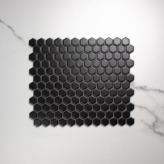 Black Matt Porcelain Glazed Hexagon 23mm top view