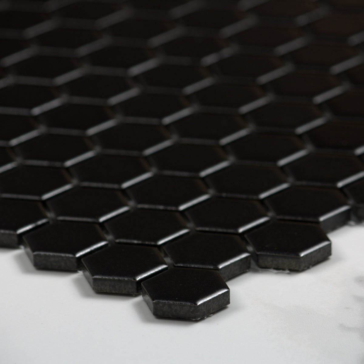 Black Matt Porcelain Glazed Hexagon 23mm angle view