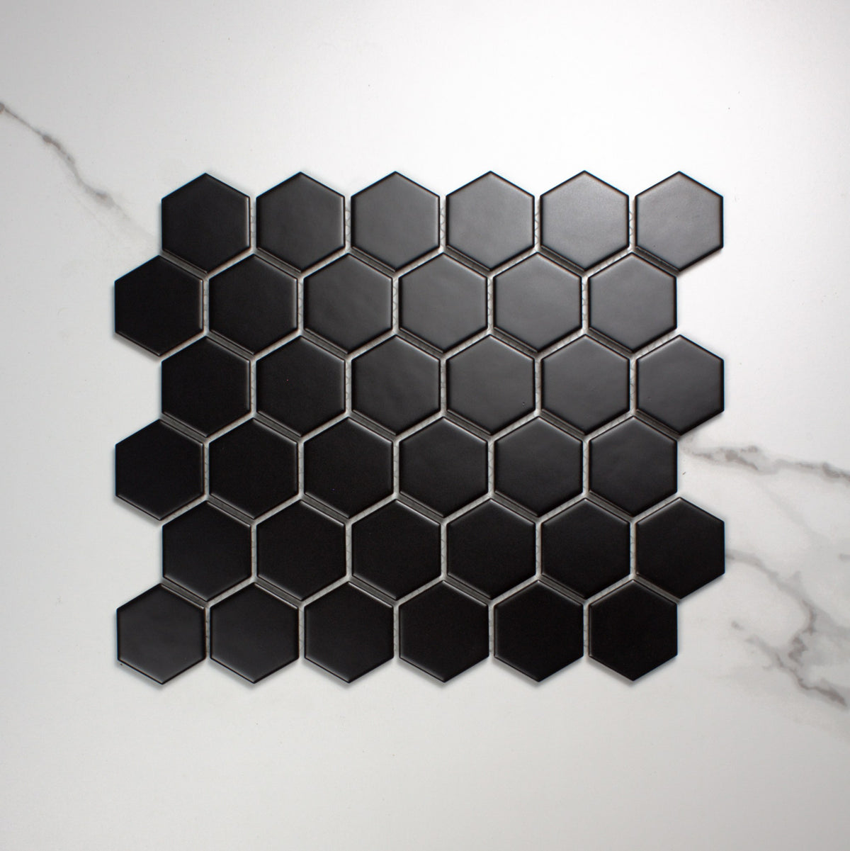 Black Matt Porcelain Glazed Hexagon 51x59mm top view