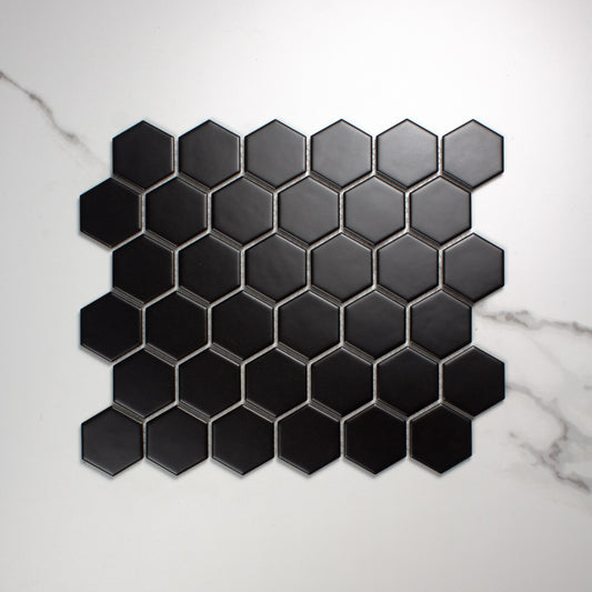 Black Matt Porcelain Glazed Hexagon 51x59mm top view