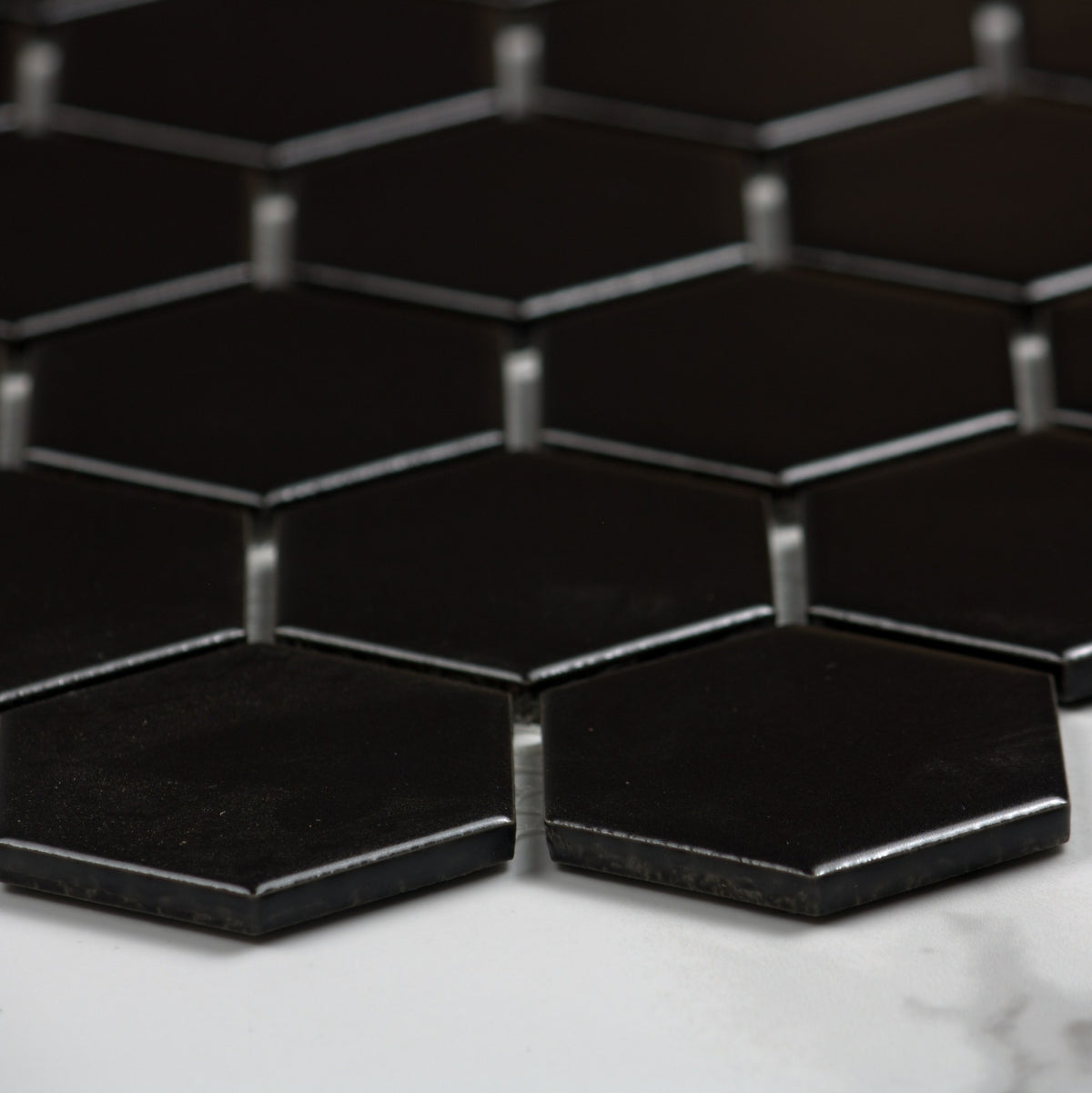 Black Matt Porcelain Glazed Hexagon 51x59mm angle view