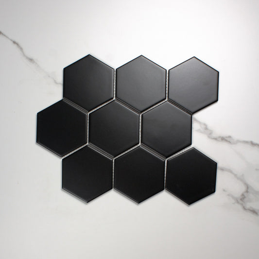 Black Matt Porcelain Glazed Hexagon 95x110mm top view