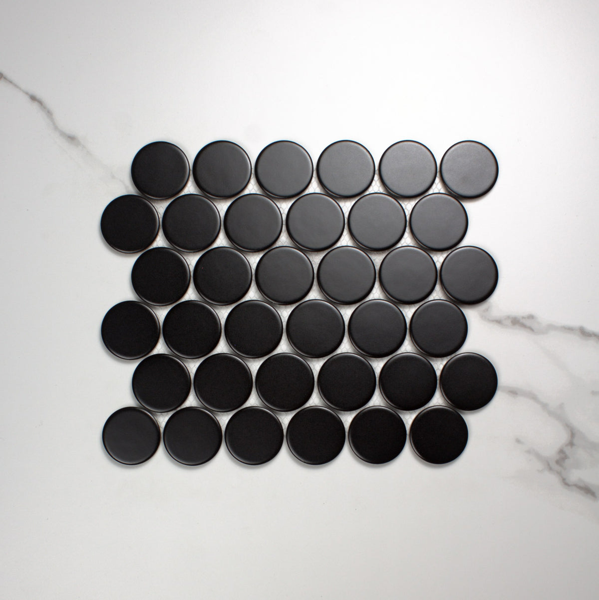 Black Matt Porcelain Glazed Penny Round 48mm top view