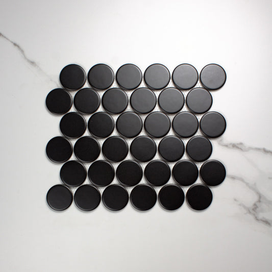 Black Matt Porcelain Glazed Penny Round 48mm top view