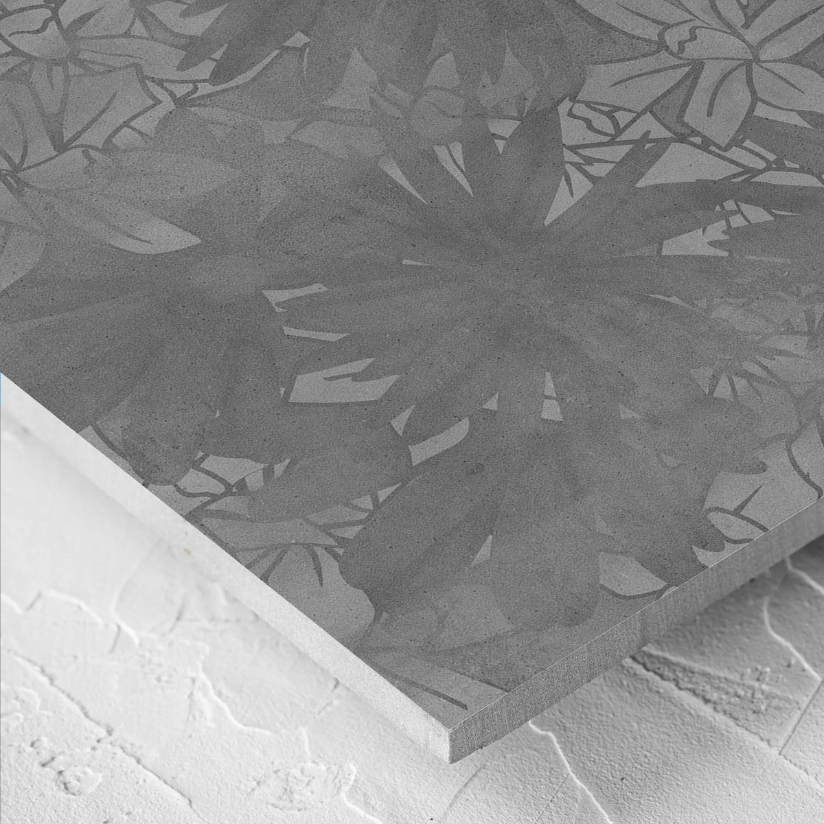 Close-up of the Botanica Lotus Decor 600x1200mm tile showing the matt surface in detail