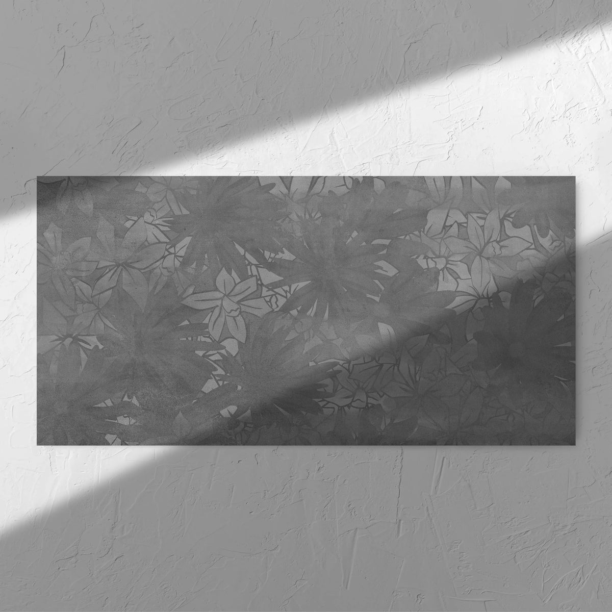 Botanica Lotus Decor 600x1200mm tile in soft natural window light, showing the matt surface