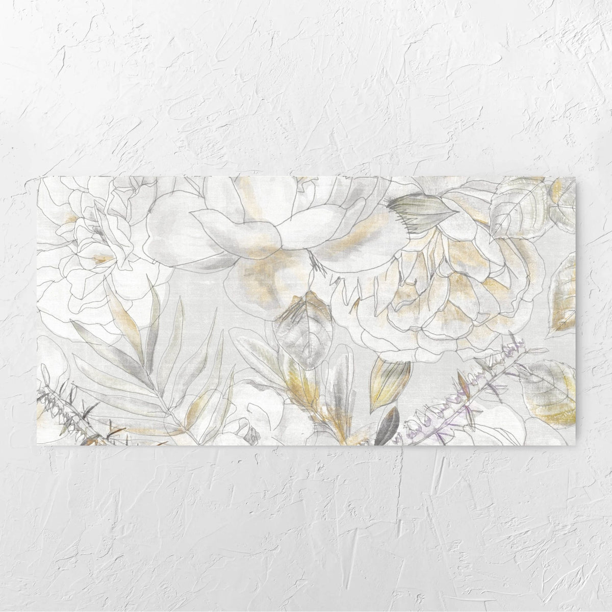 Botanica Magnolia Decor 600x1200mm tile laid flat on a white rendered wall, showing the matt surface