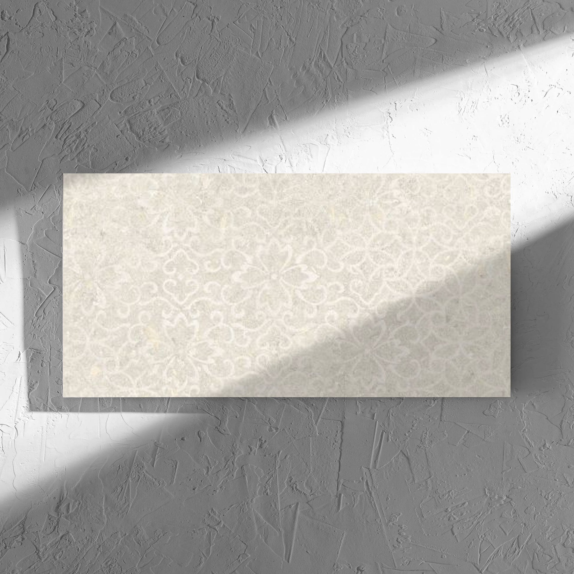 Brighton Beige 3D Decor 300x600mm tile in soft natural window light, showing the matt surface