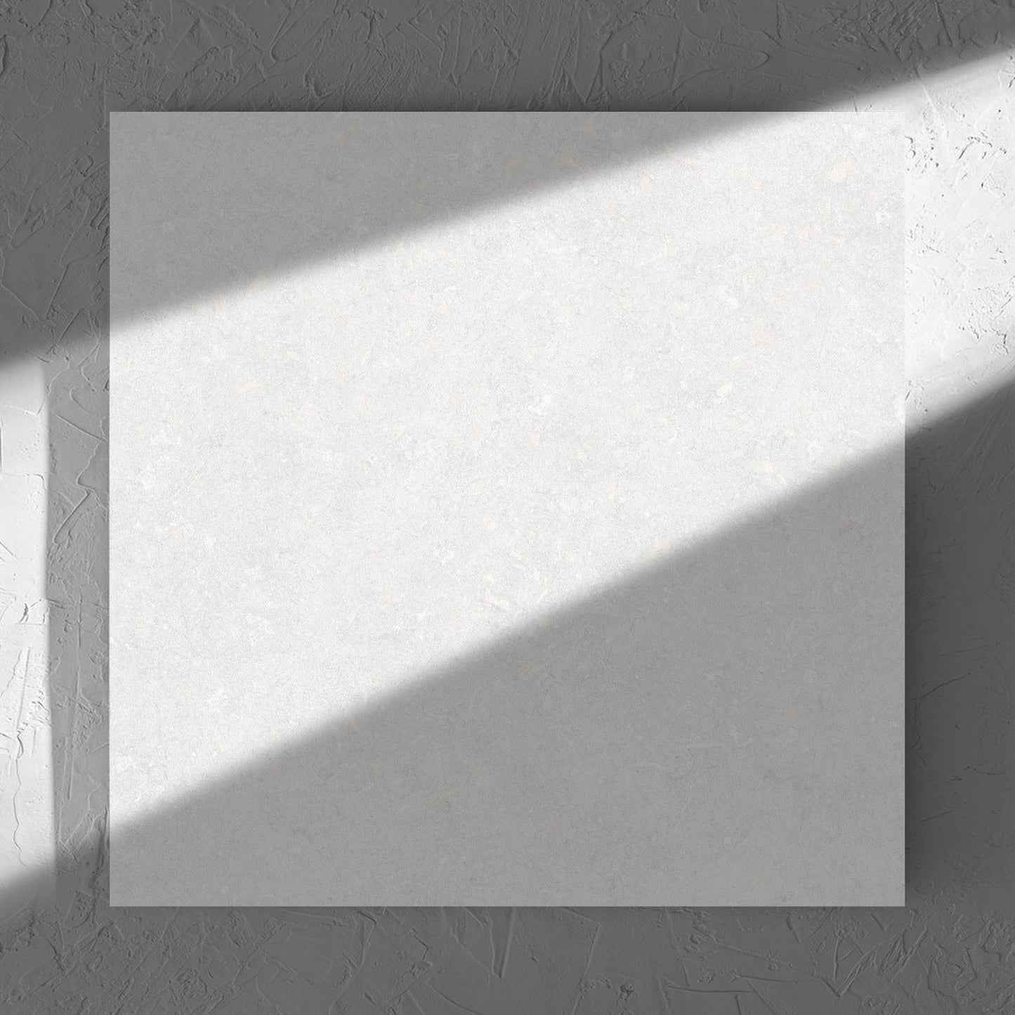 Brighton Bianco Matt 600x600mm tile in soft natural window light, showing the matt surface