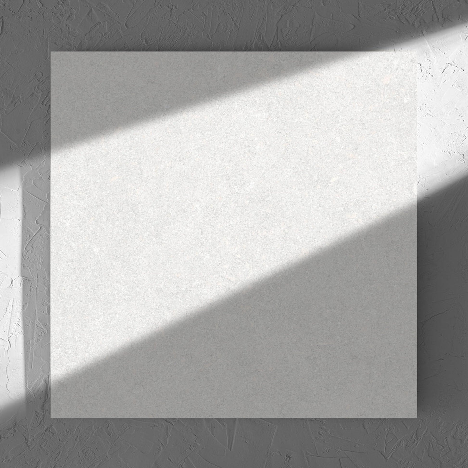 Brighton Bianco Matt 600x600mm tile in soft natural window light, showing the matt surface
