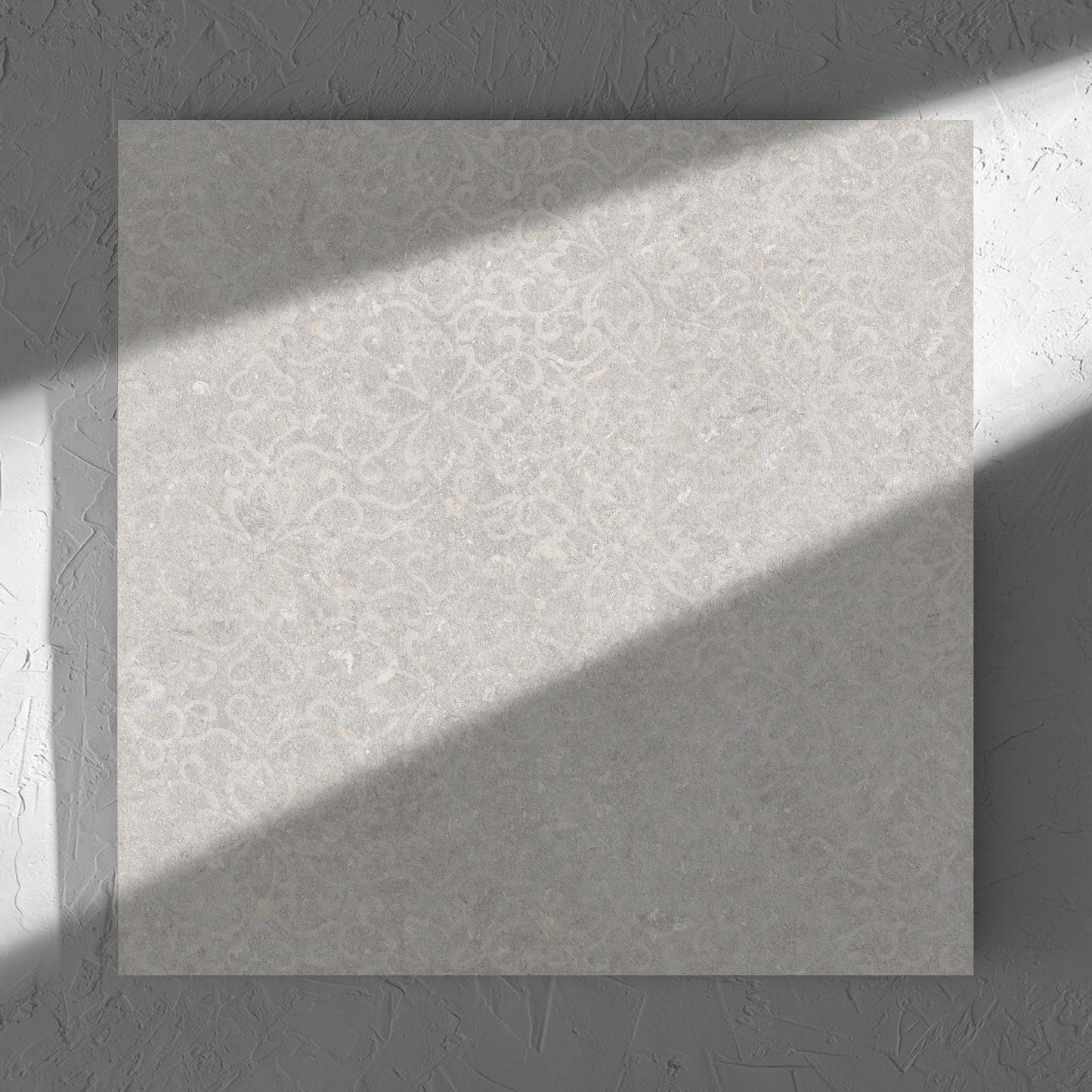 Brighton Stone Matt 600x600mm tile in soft natural window light, showing the matt surface