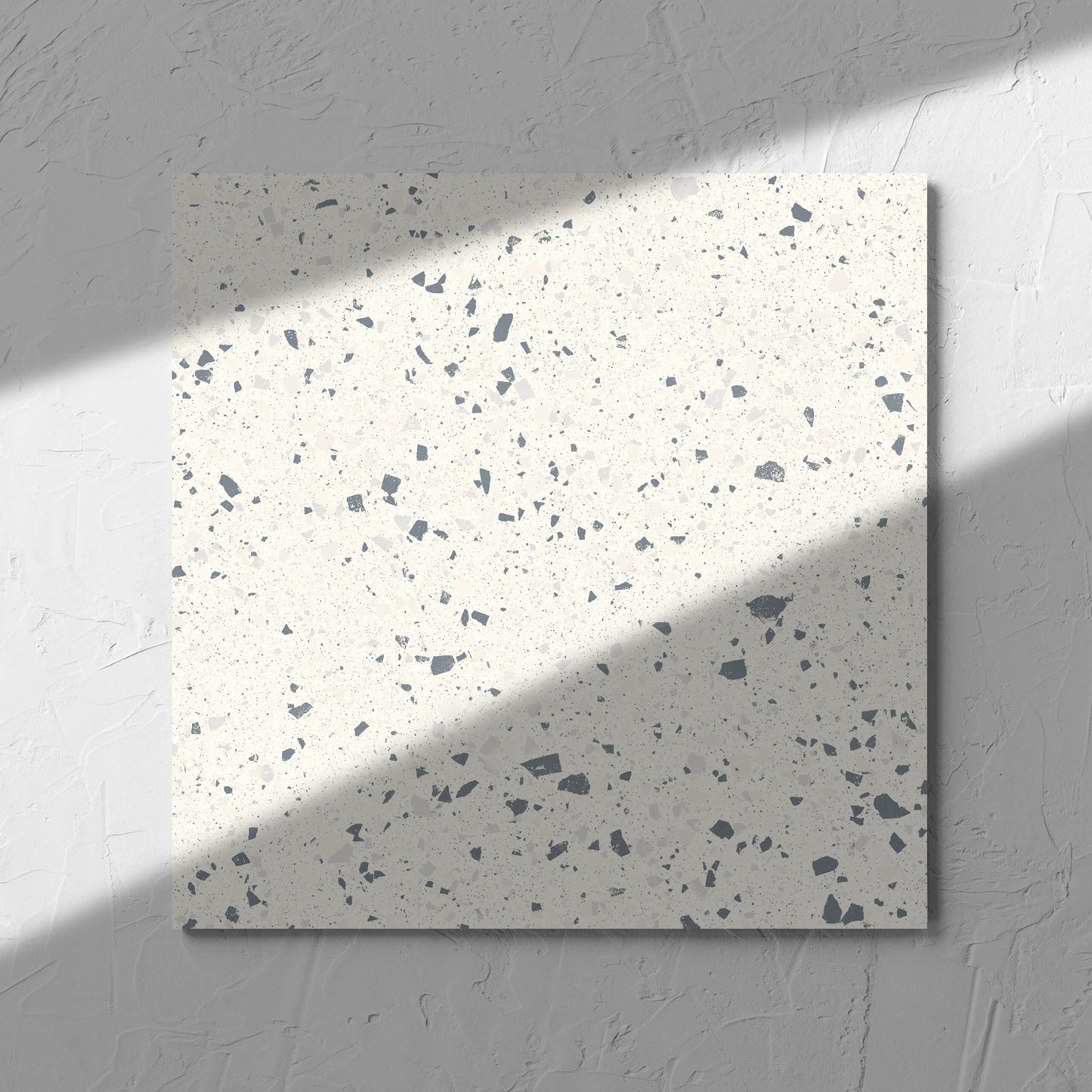 C Venice 300x300 Matt White Terrazzo Look Rectified tile in soft natural window light, showing the tile surface