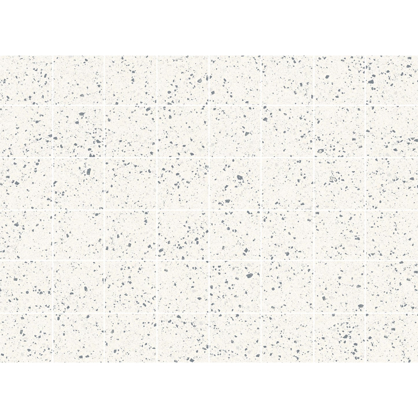 Grid layout of C Venice 300x300 Matt White Terrazzo Look Rectified tiles showing speckled grey aggregate pattern on a white matt surface.