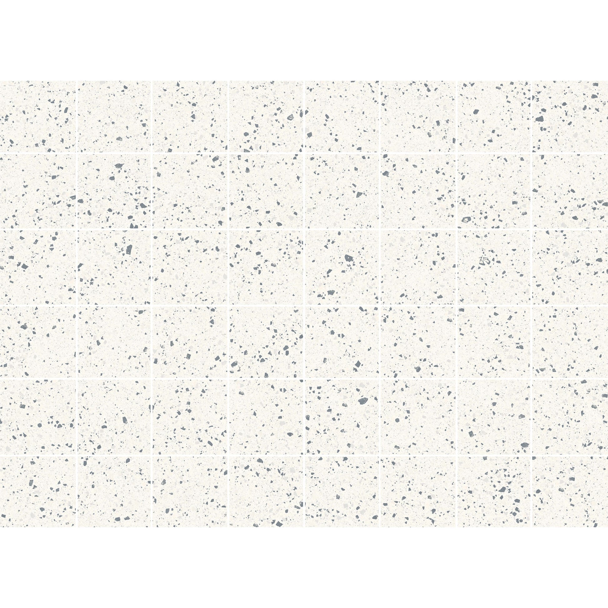 Grid layout of C Venice 300x300 Matt White Terrazzo Look Rectified tiles showing speckled grey aggregate pattern on a white matt surface.