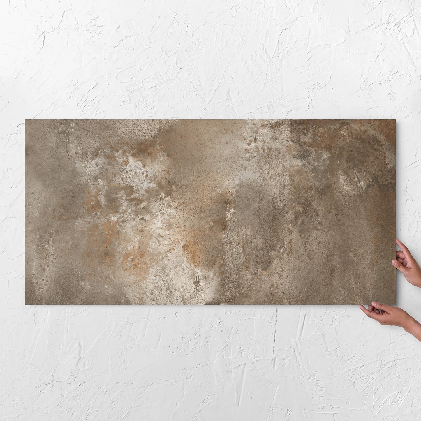 Oxide Metal Brownz Matt 600x1200mm tile with hands