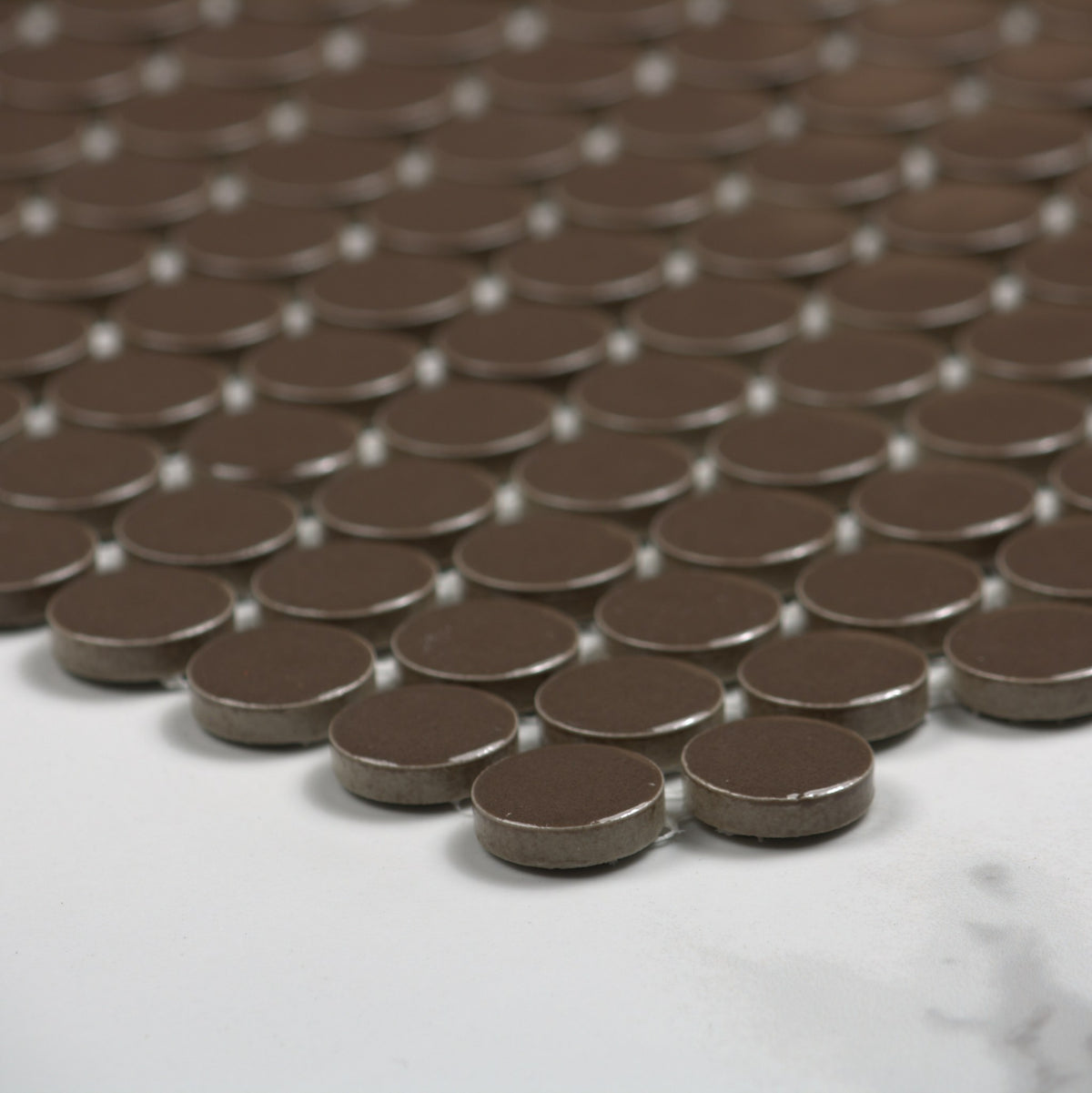 Cappuccino Gloss Porcelain Glazed Penny Round 19mm angle view