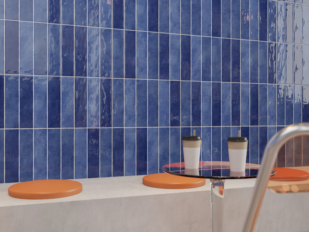 Caramela Dark Blue Gloss 75x300mm lifestyle