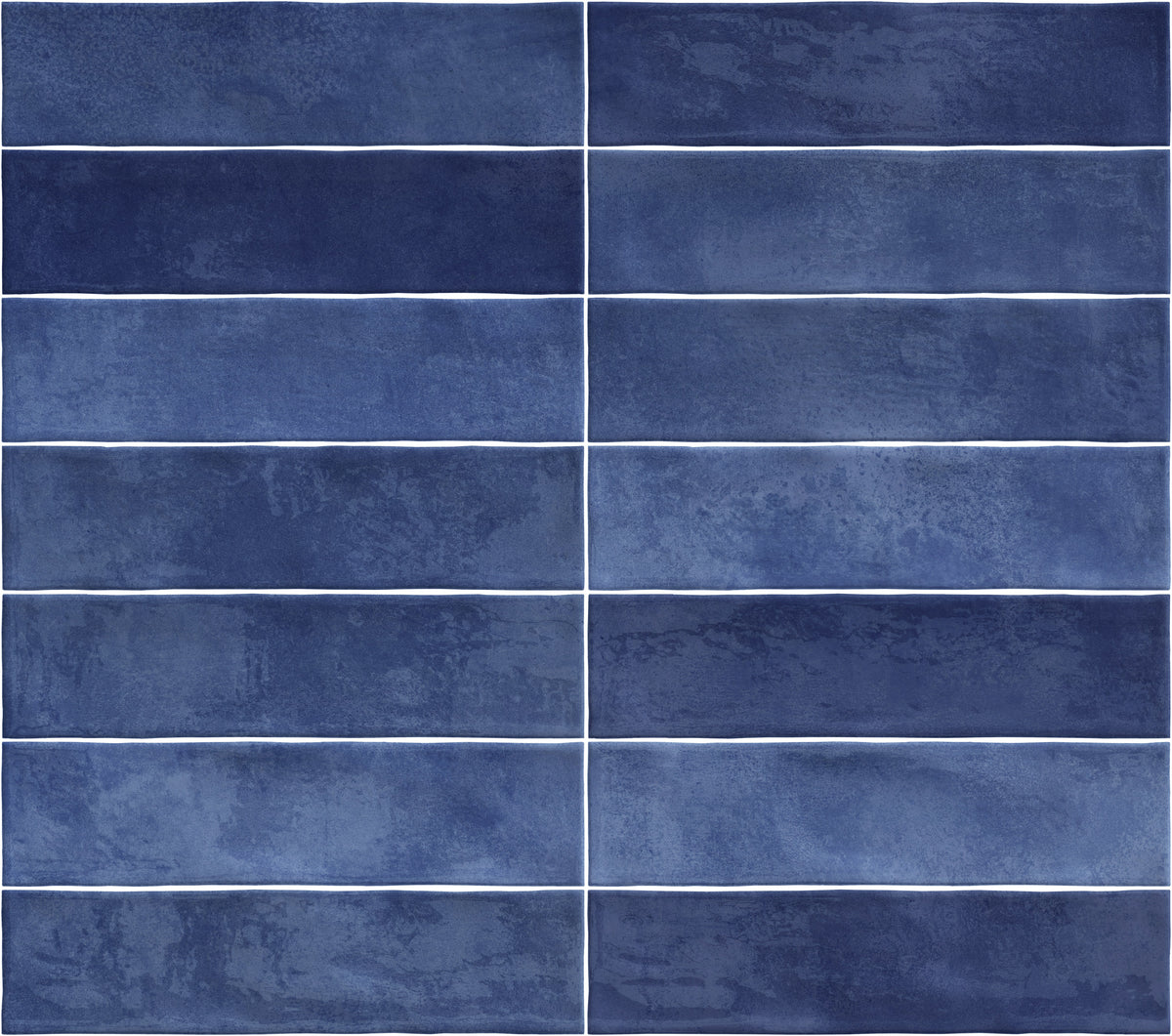 Caramela Dark Blue Gloss 75x300mm tiles installed