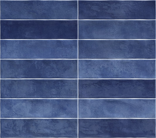 Caramela Dark Blue Gloss 75x300mm tiles installed