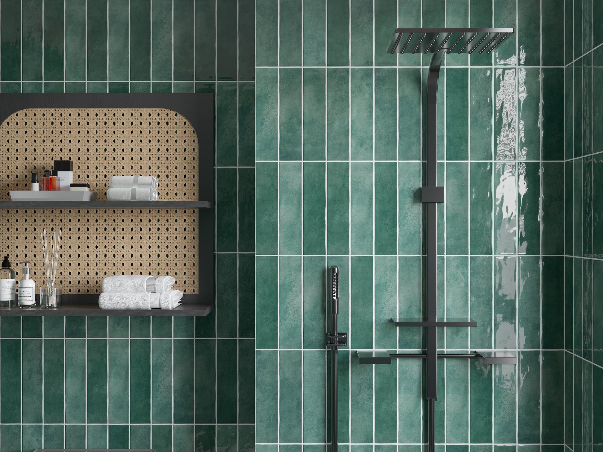 Caramela Dark Green Gloss 75x300mm lifestyle