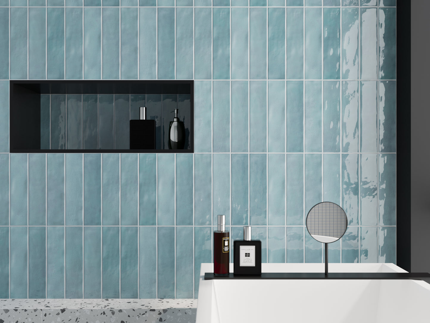 Caramela Sky Blue Gloss 75x300mm lifestyle